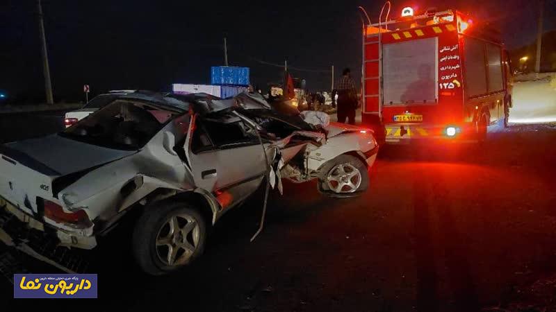 واژگونی پژو ۴۰۵ در محور داریون-خرامه/عکس